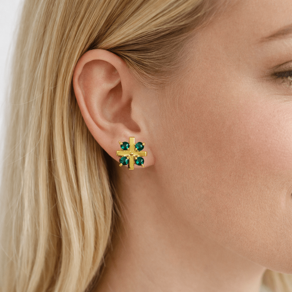 Boucles d'oreilles Puces en or jaune et émeraudes - Castafiore