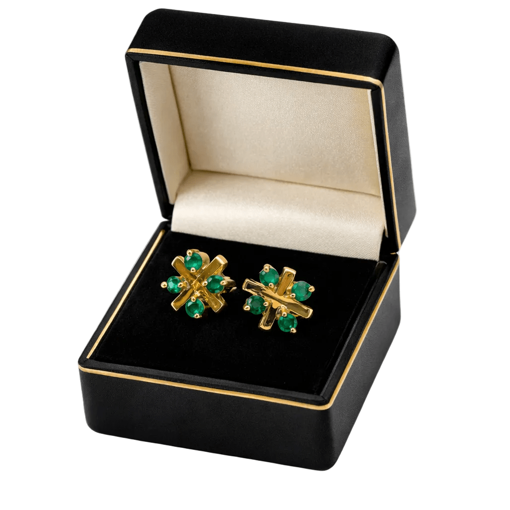 Boucles d'oreilles Puces en or jaune et émeraudes - Castafiore