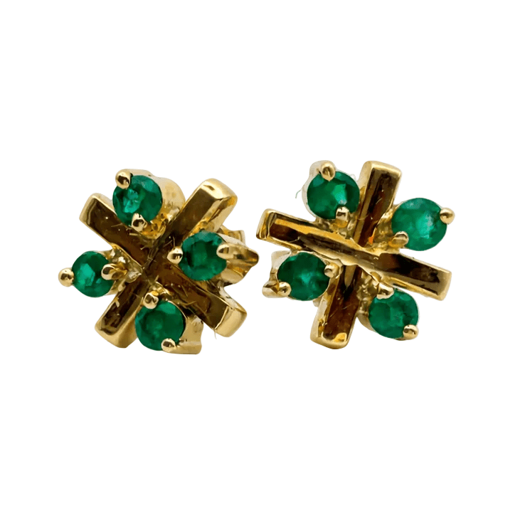 Boucles d'oreilles Puces en or jaune et émeraudes - Castafiore