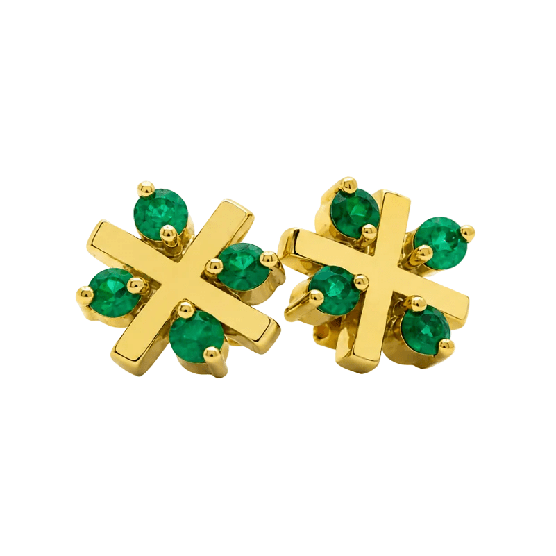 Boucles d'oreilles Puces en or jaune et émeraudes - Castafiore