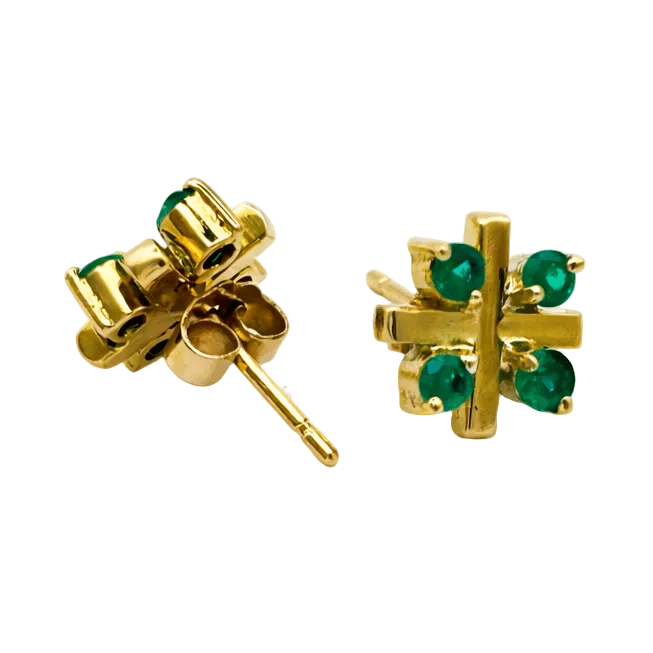Boucles d'oreilles Puces en or jaune et émeraudes - Castafiore
