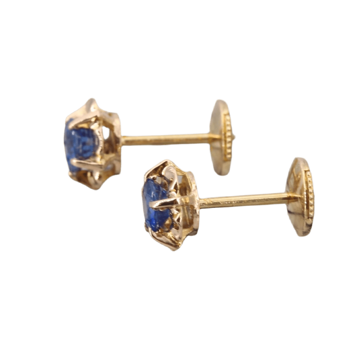 Boucles d'oreilles Puces en or jaune et saphirs - Castafiore