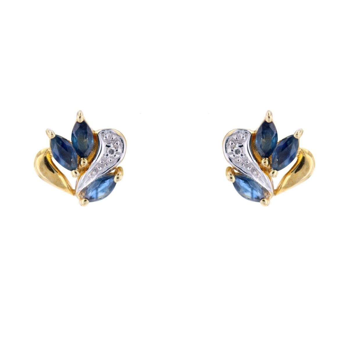 Boucles d'oreilles Puces en or jaune, or blanc, saphirs et diamants - Castafiore