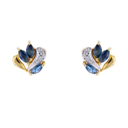 Boucles d'oreilles Puces en or jaune, or blanc, saphirs et diamants - Castafiore