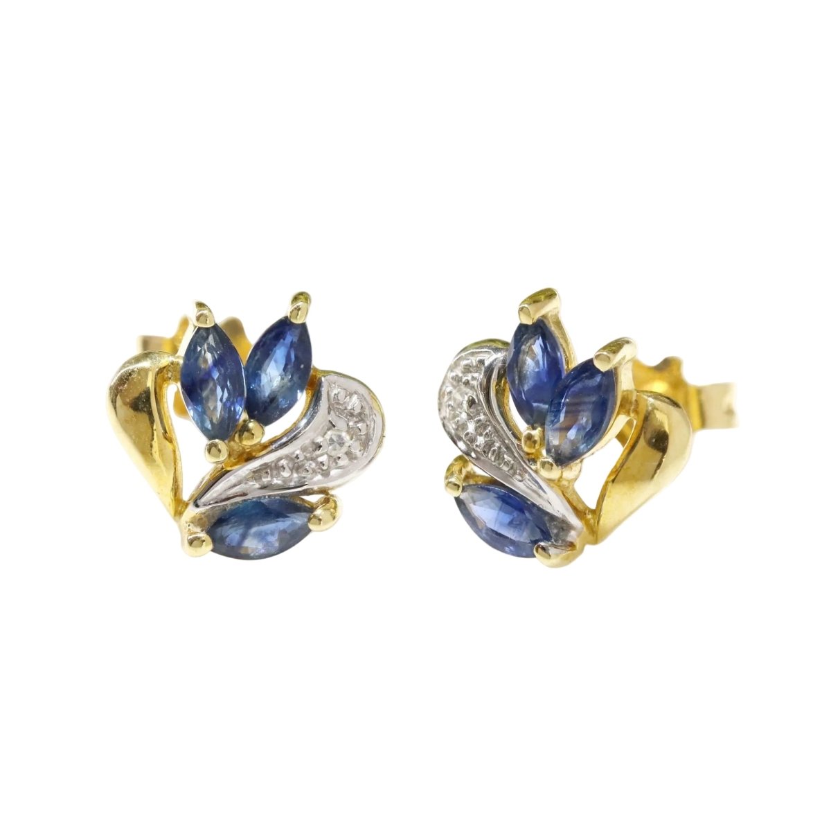 Boucles d'oreilles Puces en or jaune, or blanc, saphirs et diamants - Castafiore
