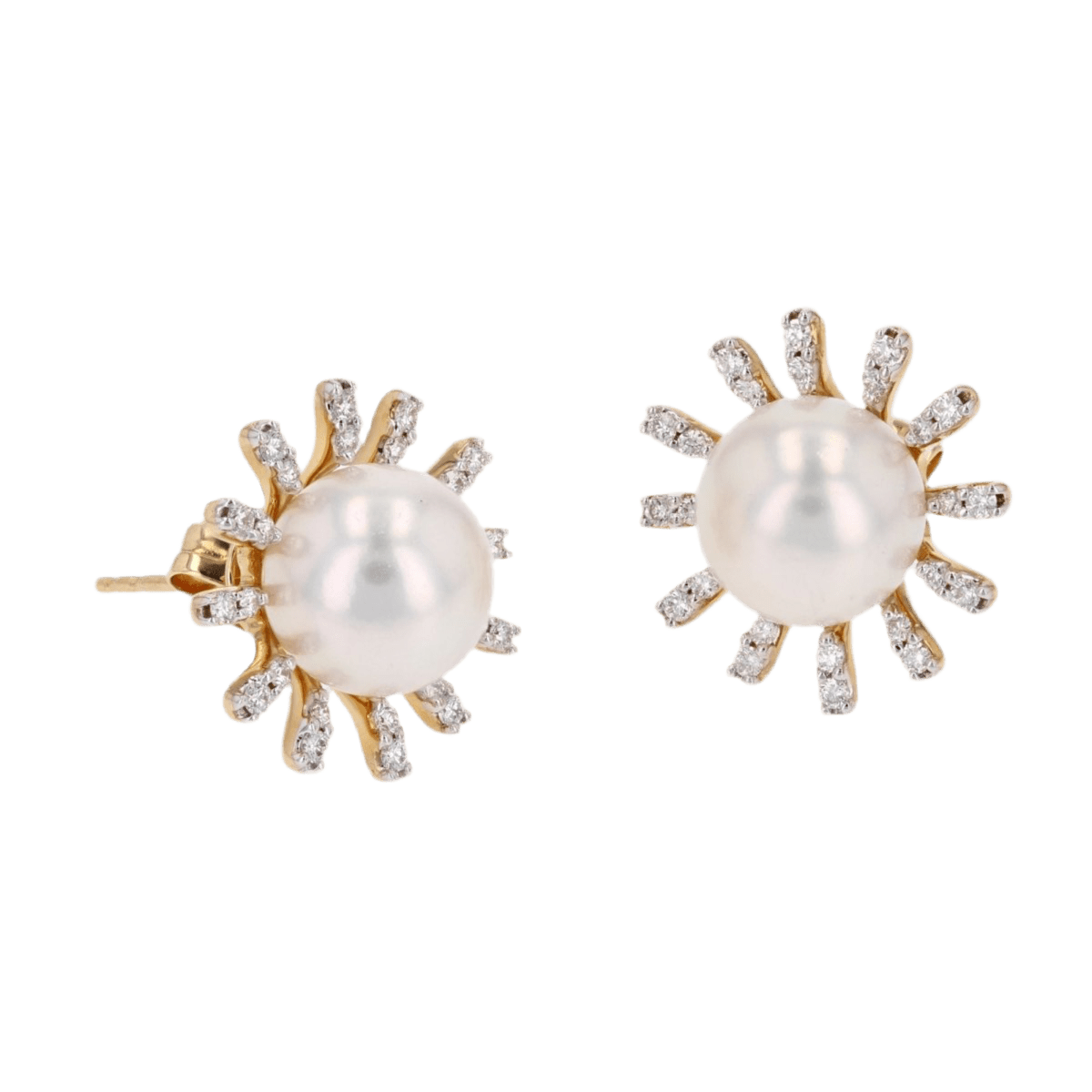 Boucles d'oreilles Puces en or jaune, perle et diamants - Castafiore