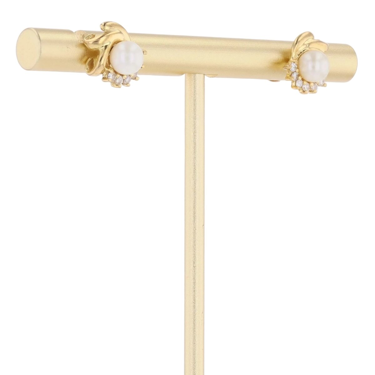 Boucles d'oreilles Puces en or jaune, perles de culture, et saphirs - Castafiore