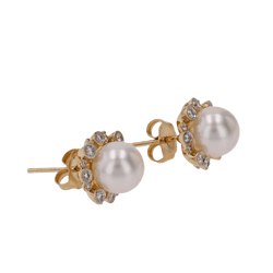 Boucles d'oreilles Puces en or jaune, perles et diamants - Castafiore