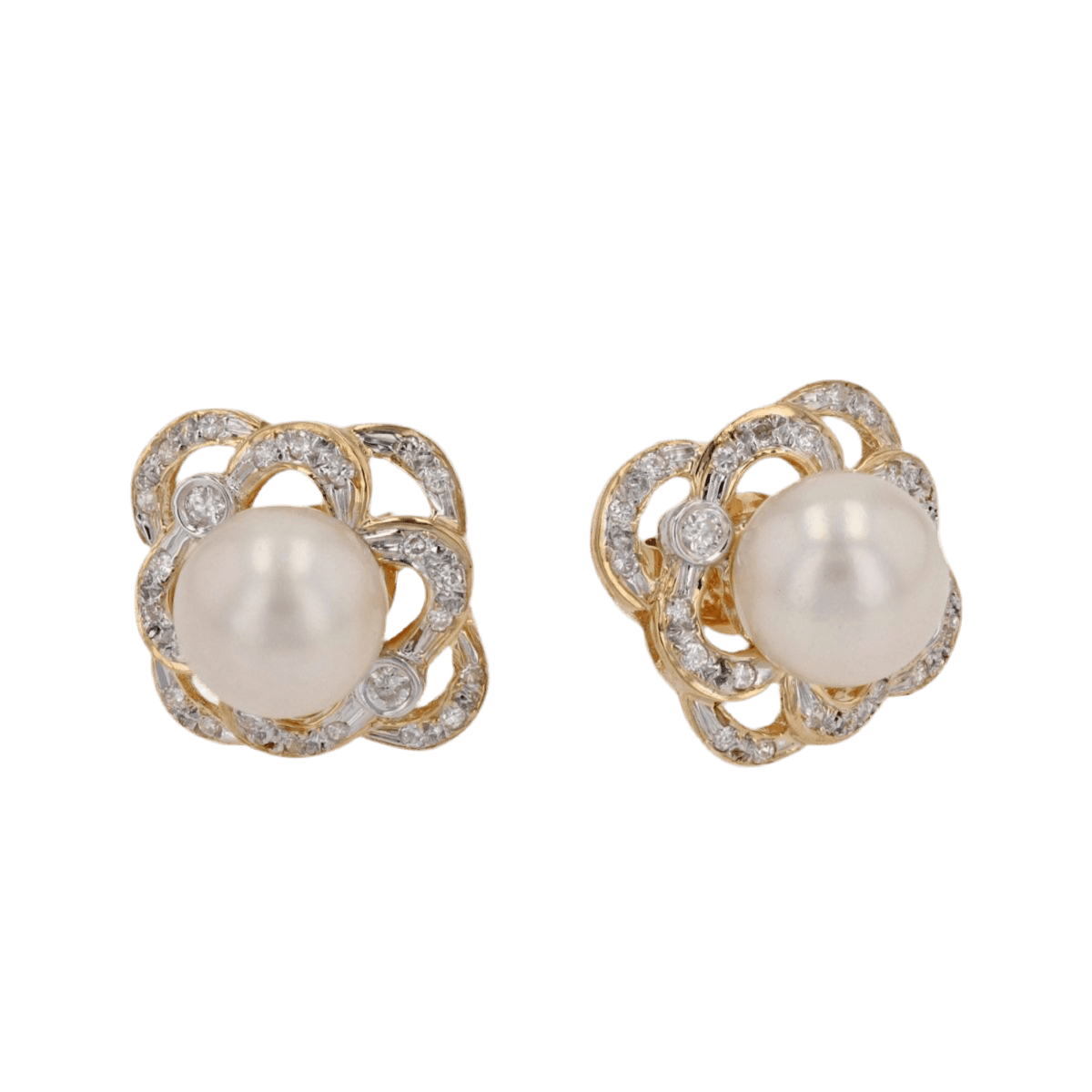 Boucles d'oreilles Puces en or jaune, perles et diamants - Castafiore