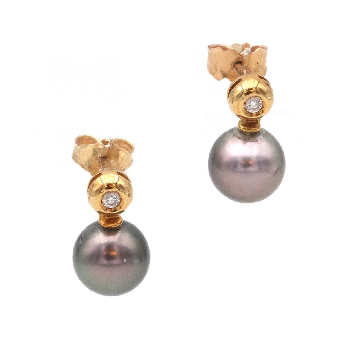 Boucles d'oreilles Puces en or jaune, perles et diamants - Castafiore