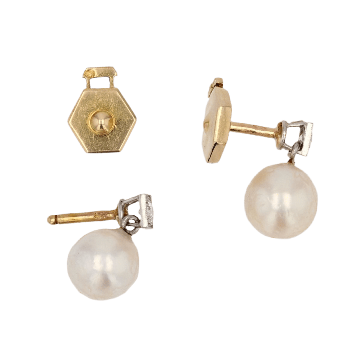 Boucles d'oreilles Puces en or jaune, perles et diamants - Castafiore