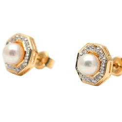 Boucles d'oreilles Puces en or jaune, perles et diamants - Castafiore