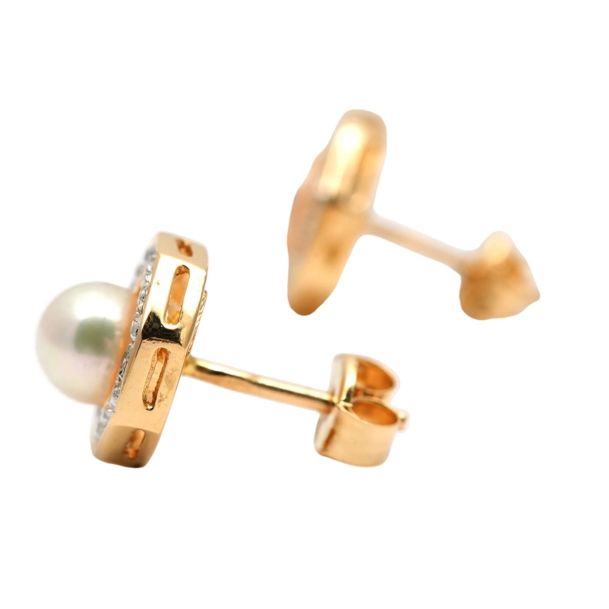 Boucles d'oreilles Puces en or jaune, perles et diamants - Castafiore