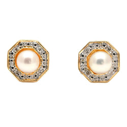 Boucles d'oreilles Puces en or jaune, perles et diamants - Castafiore
