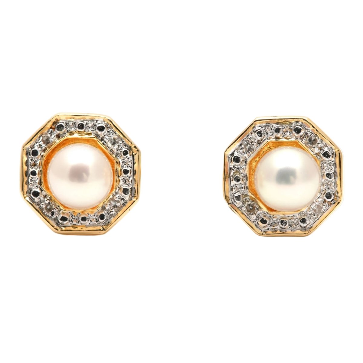 Boucles d'oreilles Puces en or jaune, perles et diamants - Castafiore
