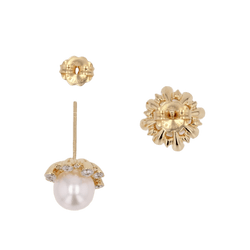 Boucles d'oreilles Puces en or jaune, perles et diamants - Castafiore