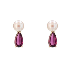 Boucles d'oreilles Puces en or jaune, perles et grenats - Castafiore