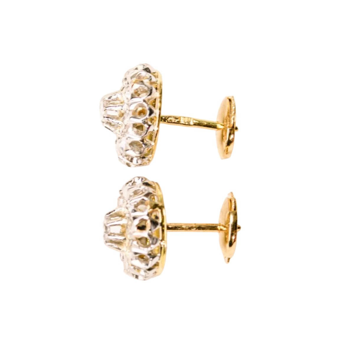 Boucles d'oreilles Puces en or jaune, platine et diamants - Castafiore