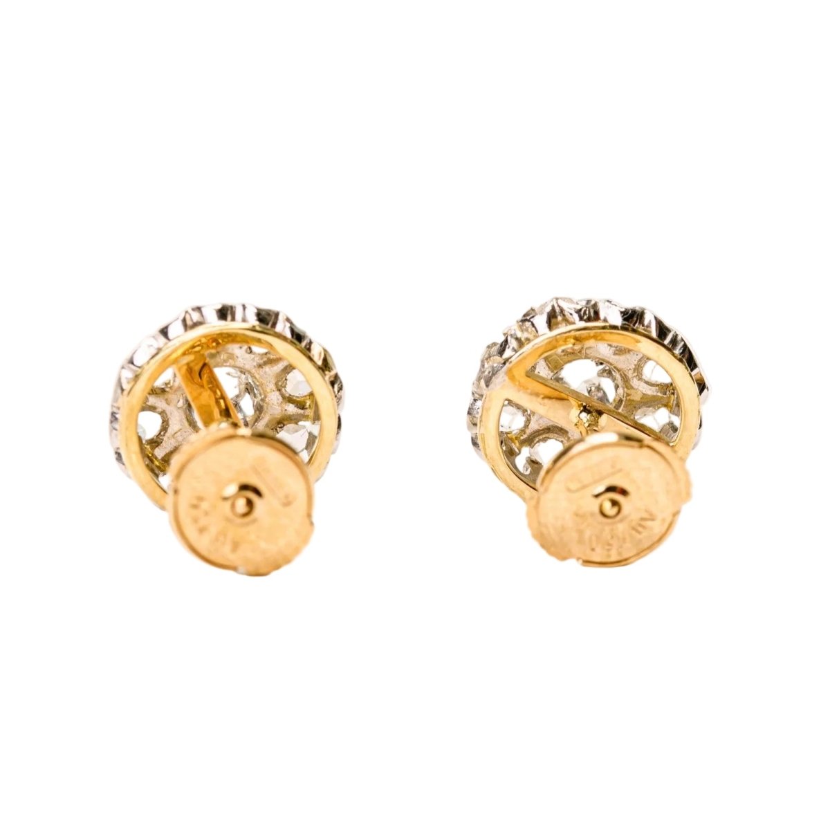 Boucles d'oreilles Puces en or jaune, platine et diamants - Castafiore