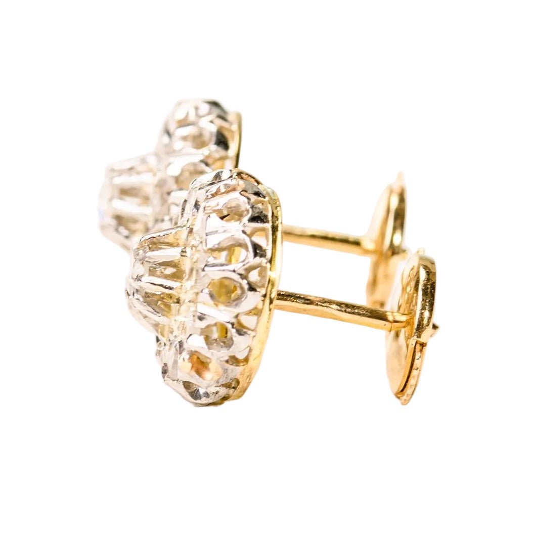 Boucles d'oreilles Puces en or jaune, platine et diamants - Castafiore