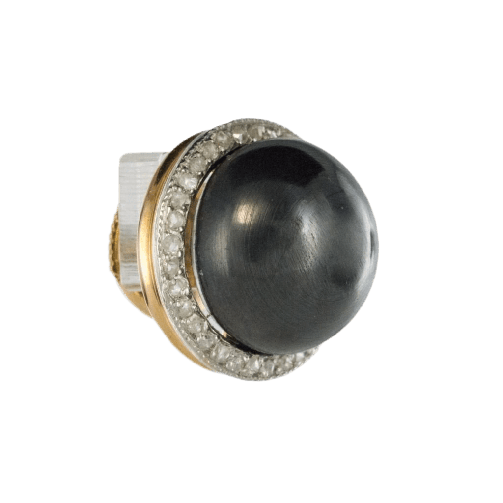 Boucles d'oreilles Puces en or jaune, platine, hématite et diamants - Castafiore