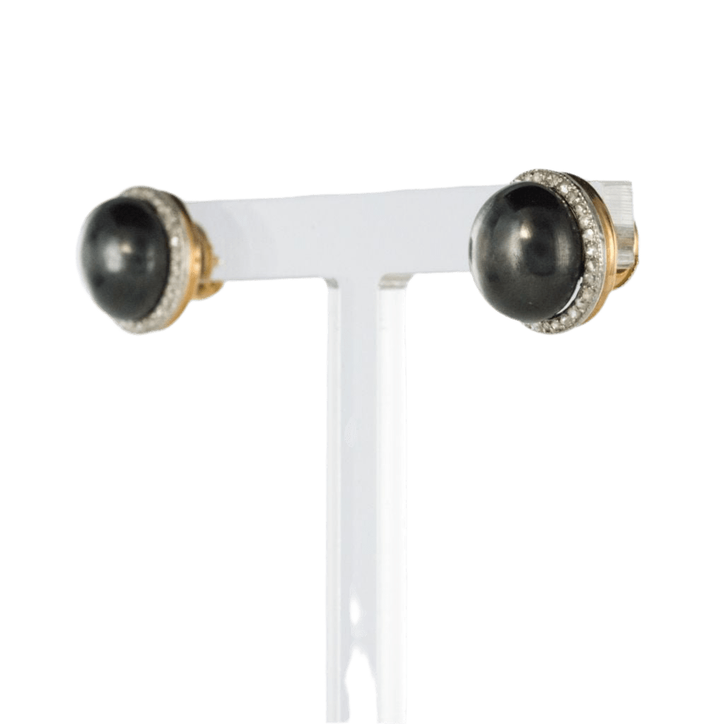 Boucles d'oreilles Puces en or jaune, platine, hématite et diamants - Castafiore