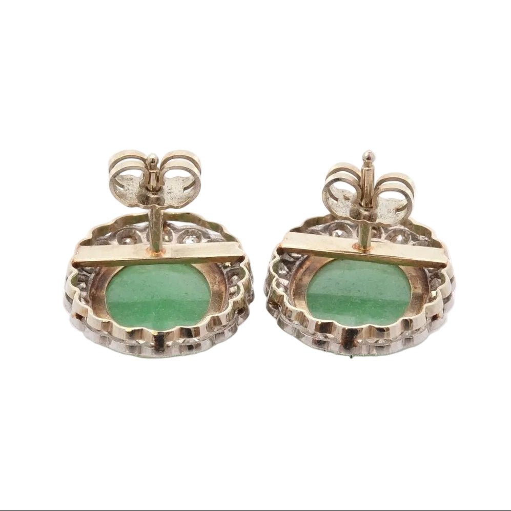 Boucles d'oreilles Puces en or jaune, platine, jade et diamants - Castafiore