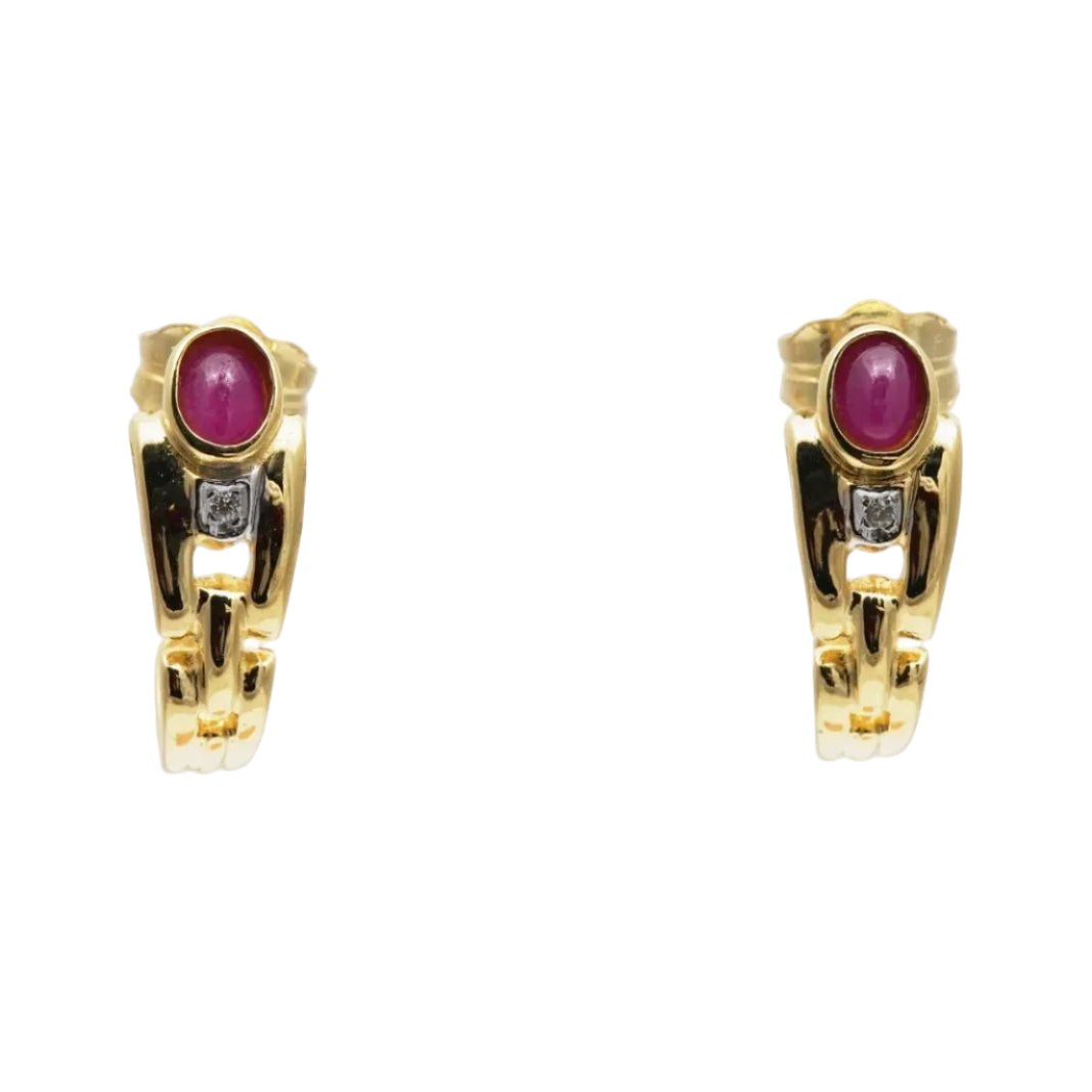 Boucles d'oreilles Puces en or jaune, rubis et diamants - Castafiore