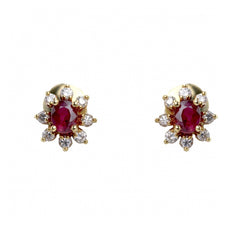 Boucles d'oreilles Puces en or jaune, rubis et diamants - Castafiore