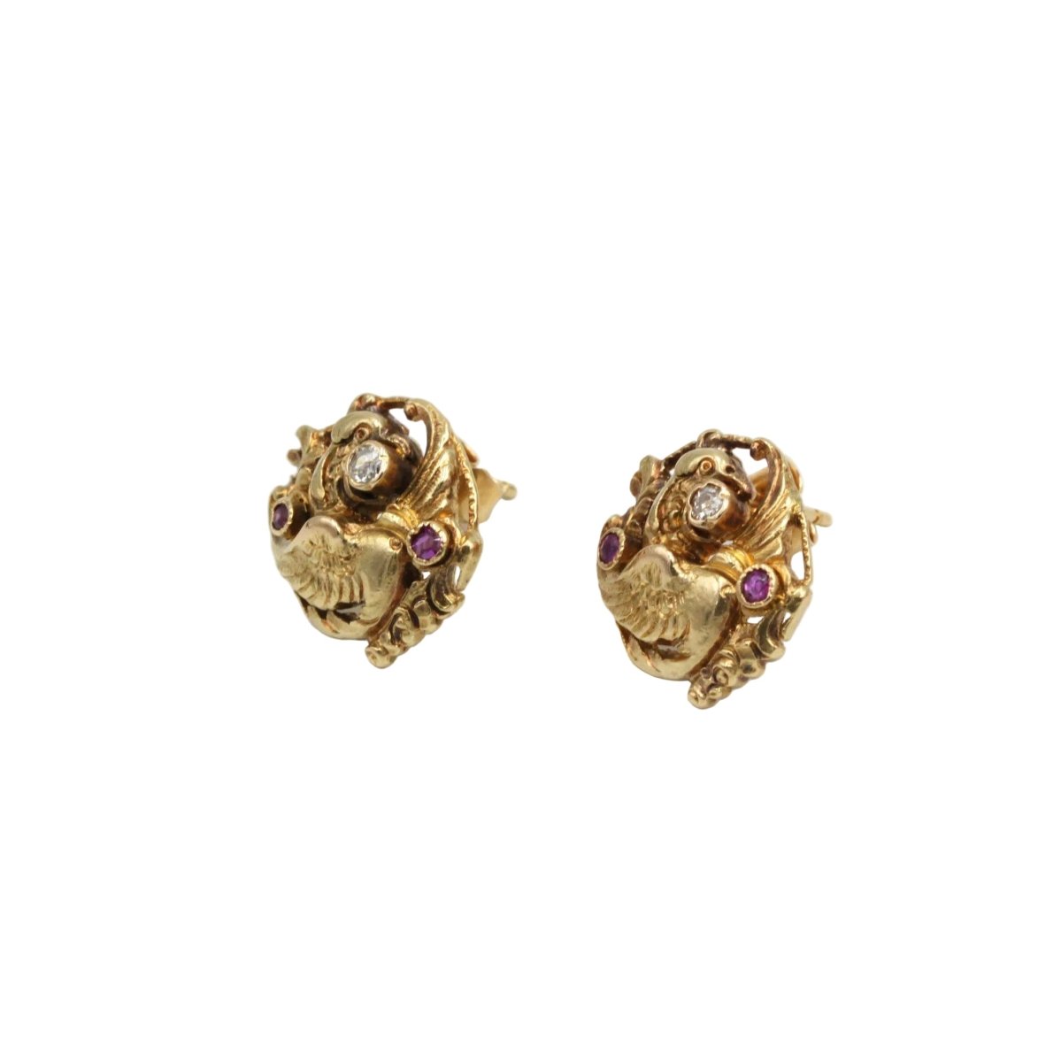 Boucles d'oreilles Puces en or jaune, rubis et diamants - Castafiore