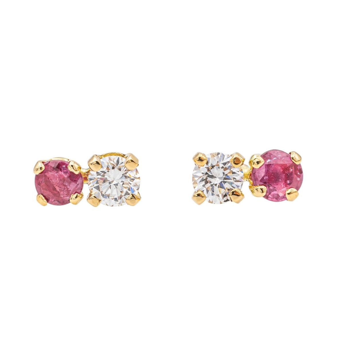 Boucles d'oreilles Puces en or jaune, rubis et diamants - Castafiore