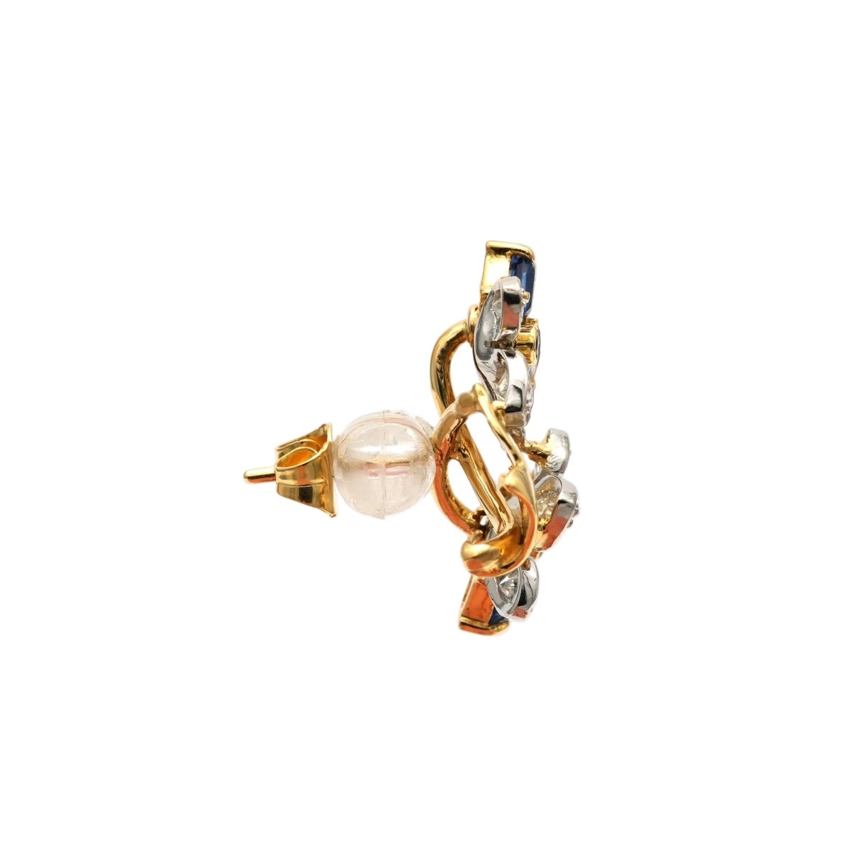 Boucles d'oreilles Puces en or jaune, rubis, saphirs et diamants - Castafiore