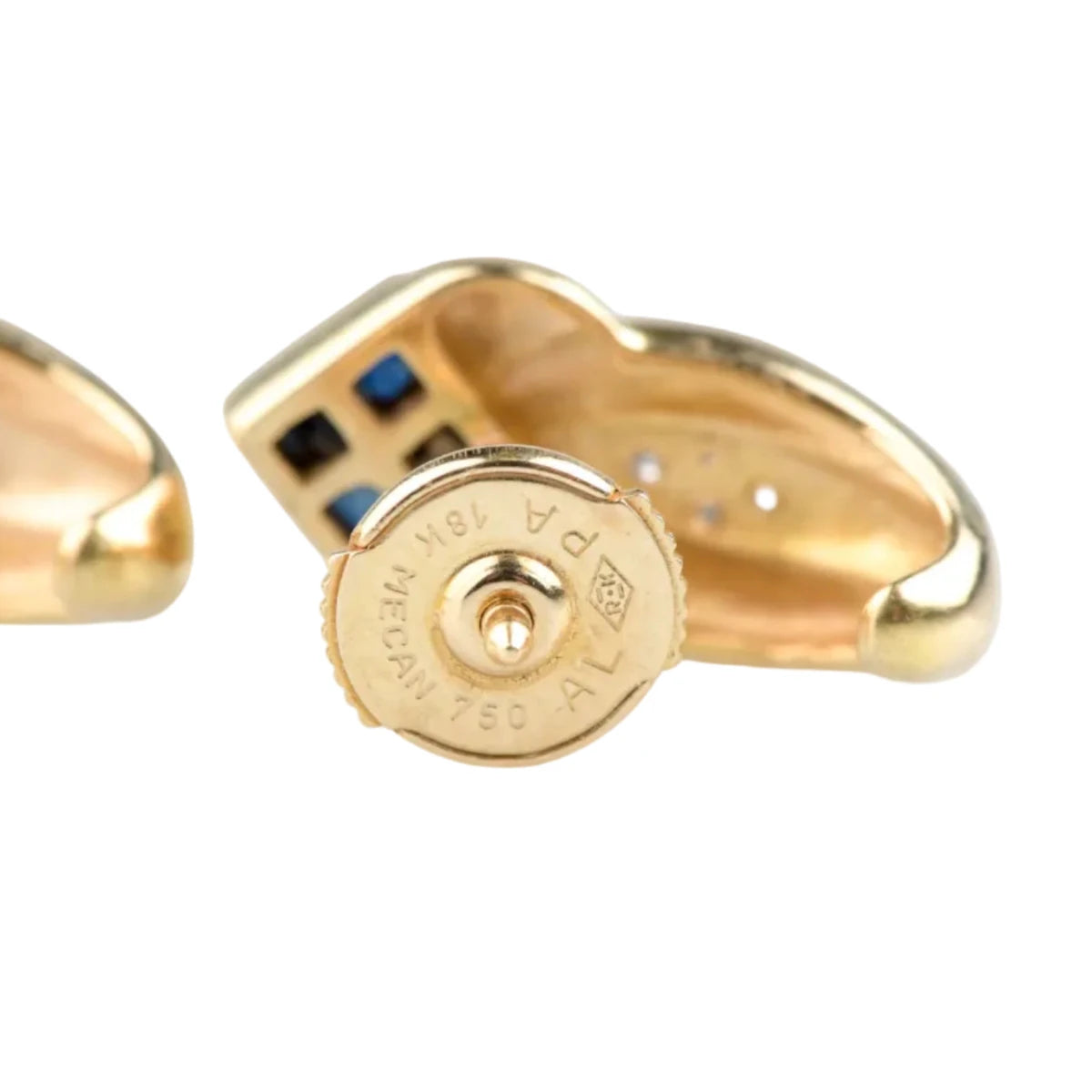 Boucles d’oreilles Puces en or jaune, saphirs et diamants - Castafiore