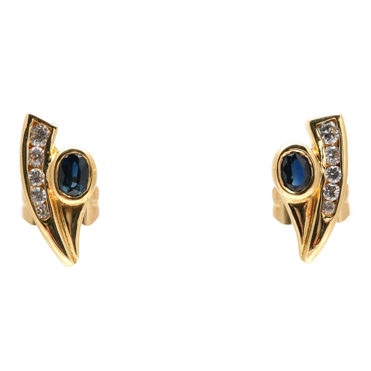 Boucles d'oreilles Puces en or jaune, saphirs et diamants - Castafiore