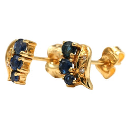 Boucles d'oreilles Puces en or jaune, saphirs et diamants - Castafiore