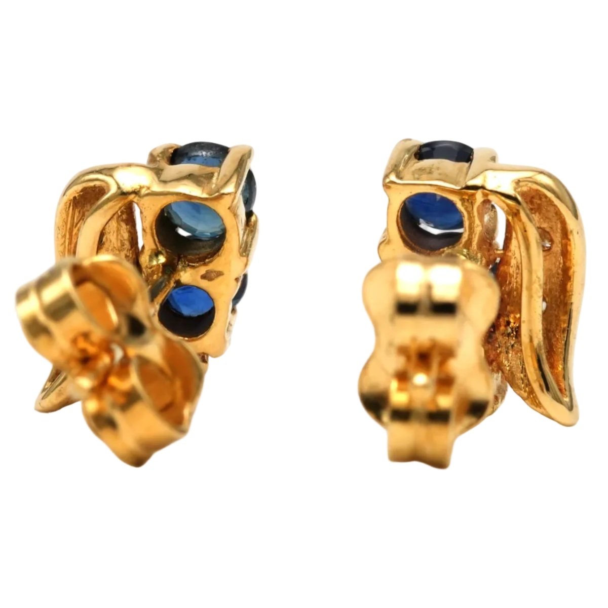 Boucles d'oreilles Puces en or jaune, saphirs et diamants - Castafiore