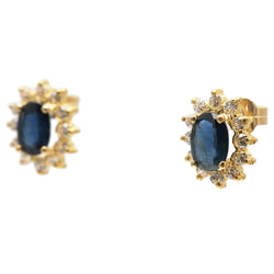Boucles d'oreilles Puces en or jaune, saphirs et zirconiums - Castafiore
