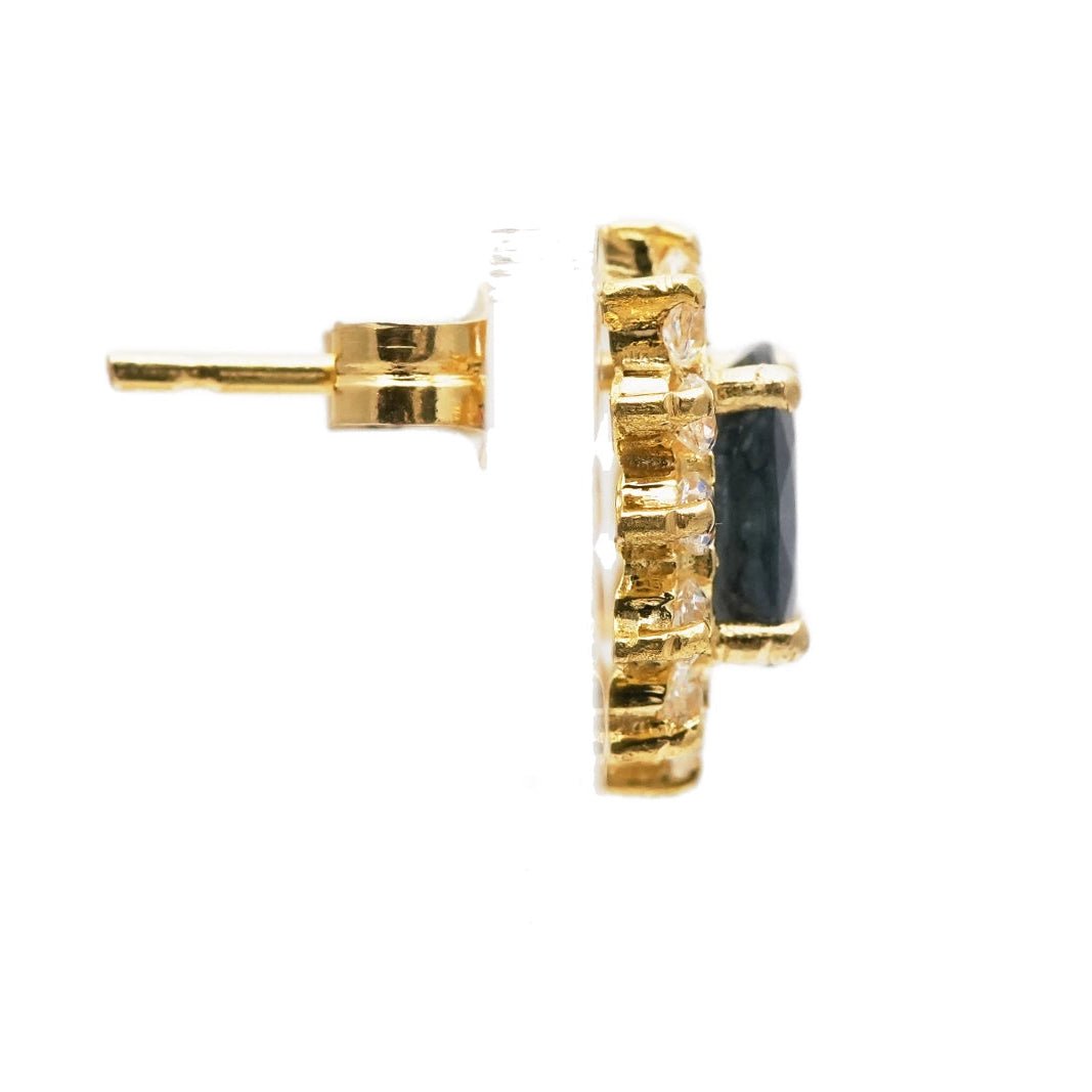 Boucles d'oreilles Puces en or jaune, saphirs et zirconiums - Castafiore