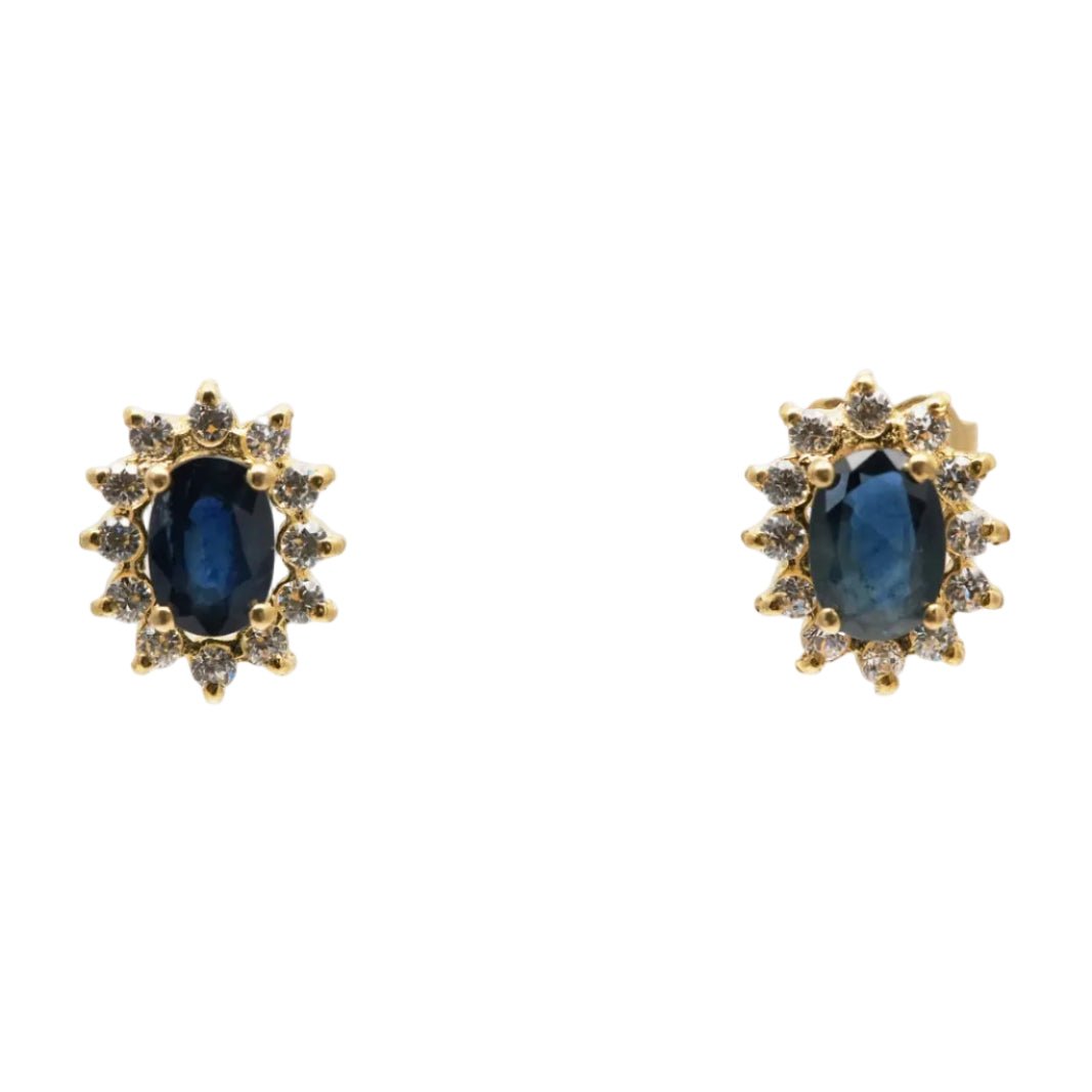 Boucles d'oreilles Puces en or jaune, saphirs et zirconiums - Castafiore