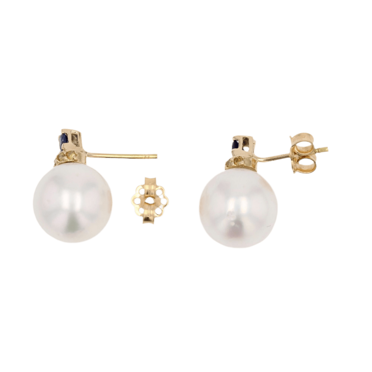 Boucles d'oreilles Puces en or jaune, saphirs, perles et diamants - Castafiore