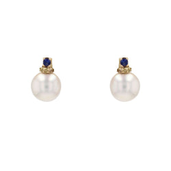 Boucles d'oreilles Puces en or jaune, saphirs, perles et diamants - Castafiore