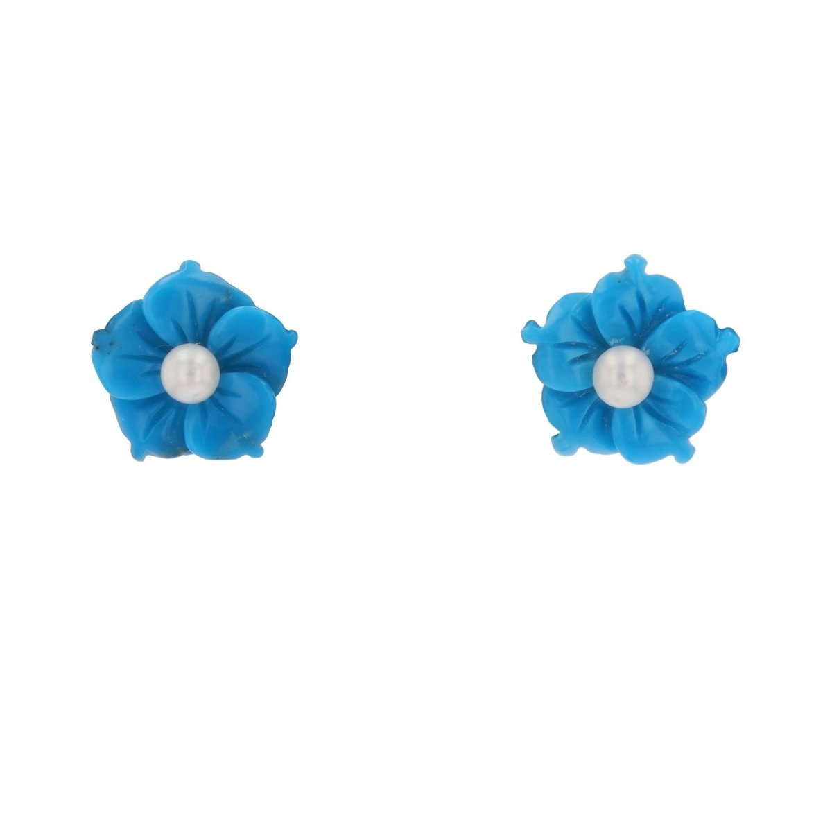 Boucles d'oreilles Puces en or jaune, turquoises et perles - Castafiore