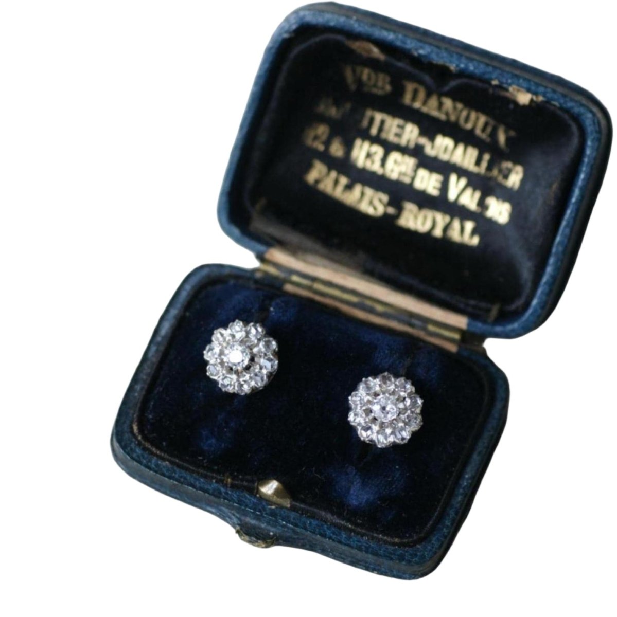 Boucles d'oreilles Puces en or rose, platine et diamants - Castafiore