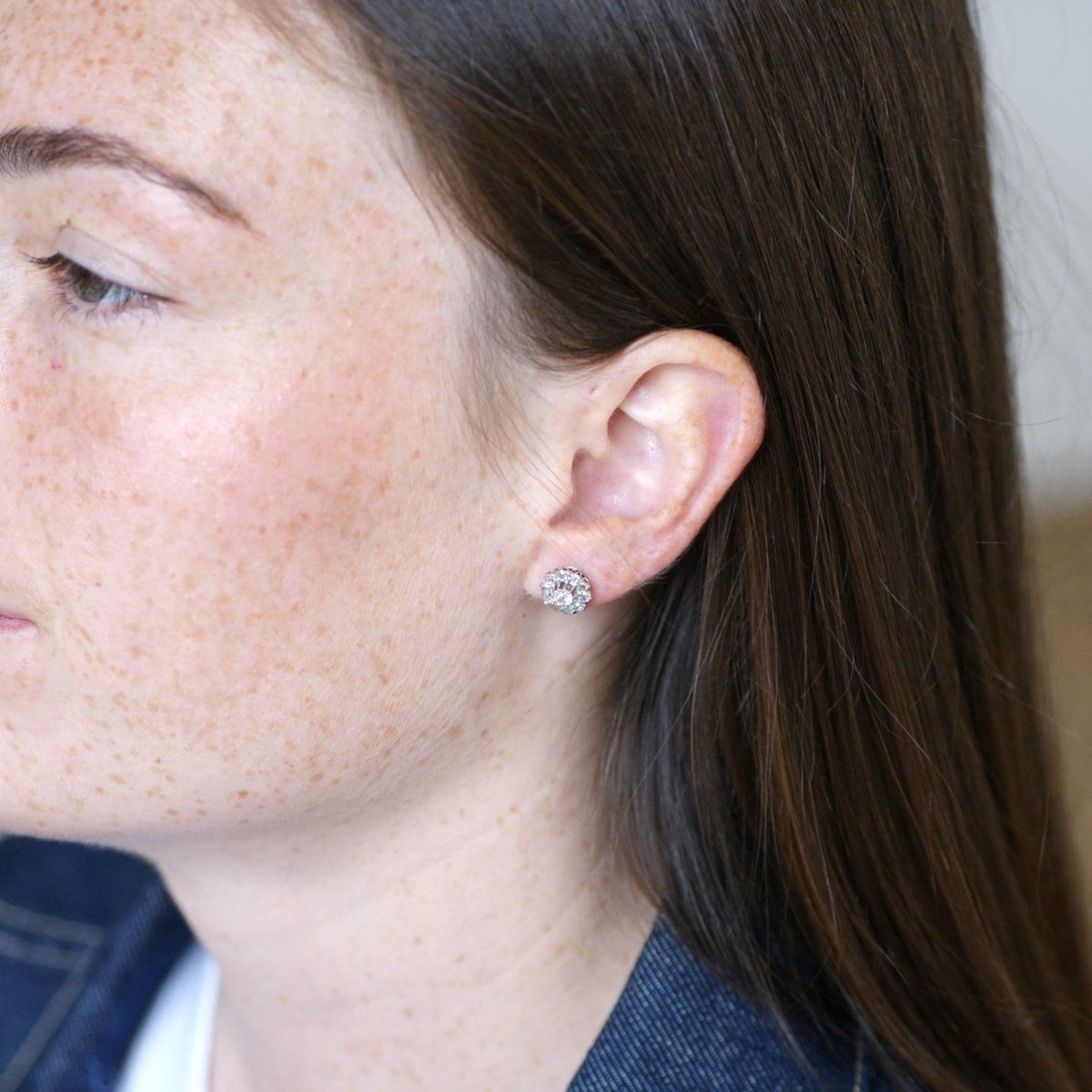 Boucles d'oreilles Puces en or rose, platine et diamants - Castafiore