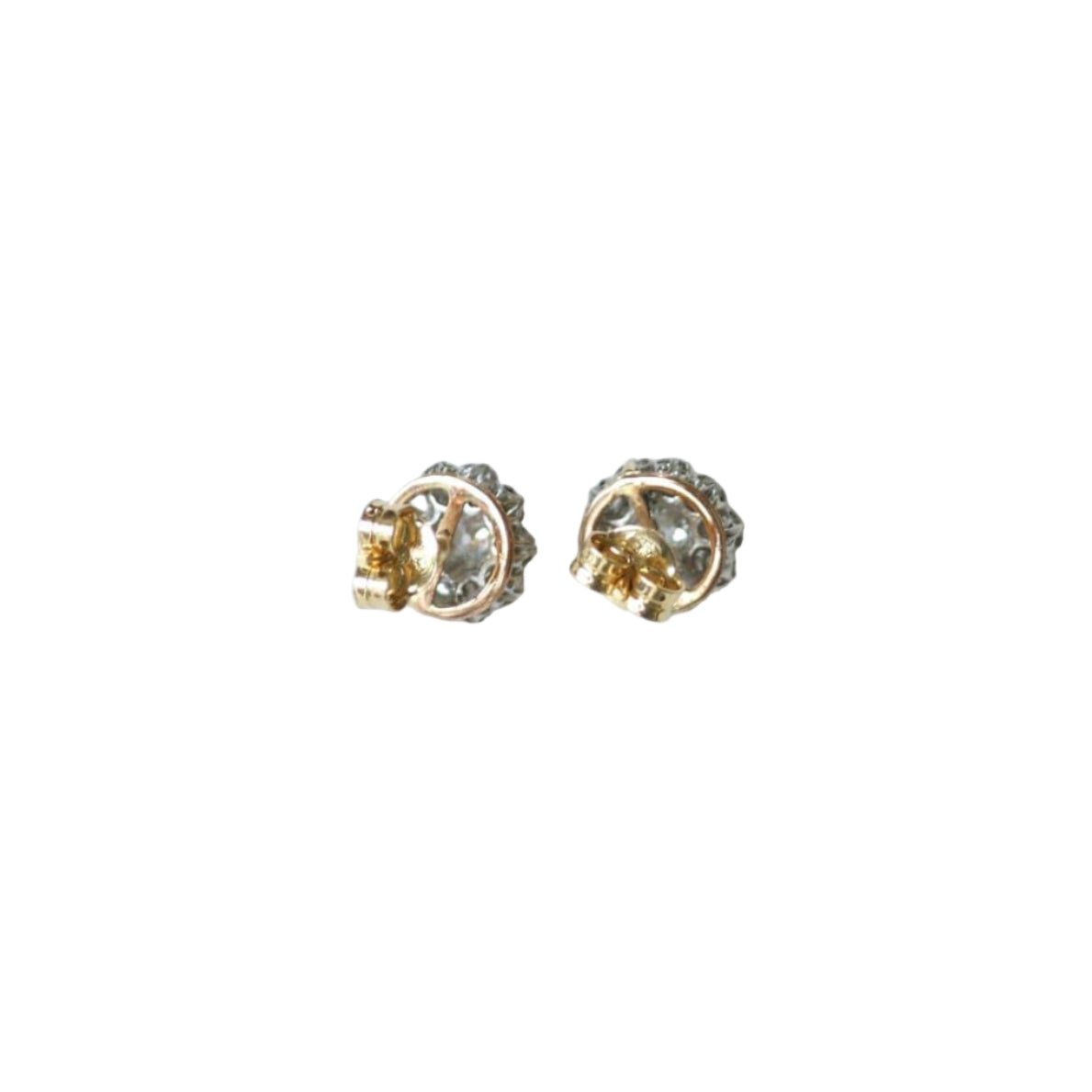Boucles d'oreilles Puces en or rose, platine et diamants - Castafiore