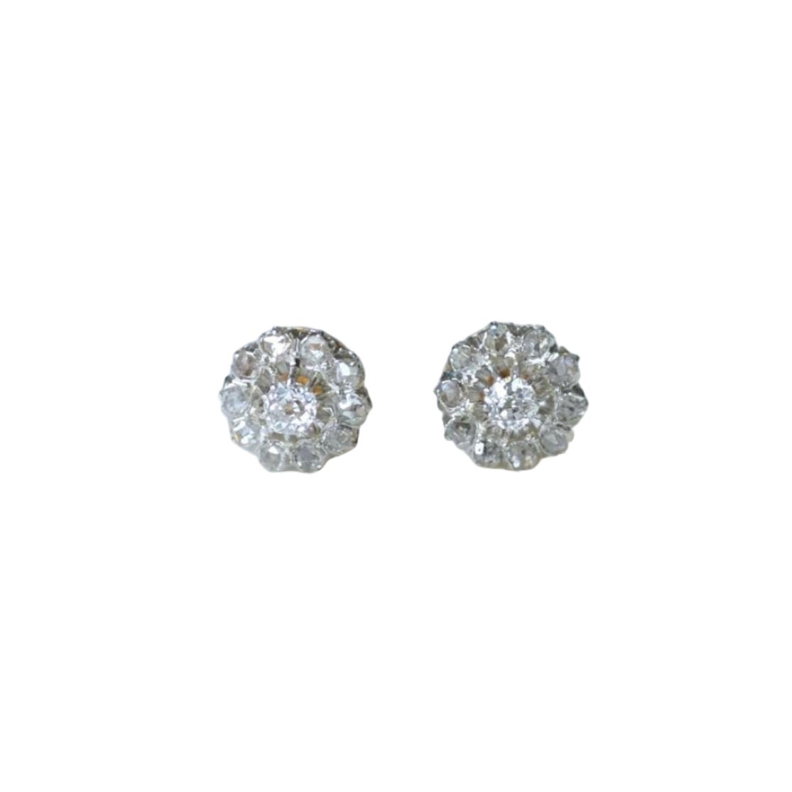 Boucles d'oreilles Puces en or rose, platine et diamants - Castafiore