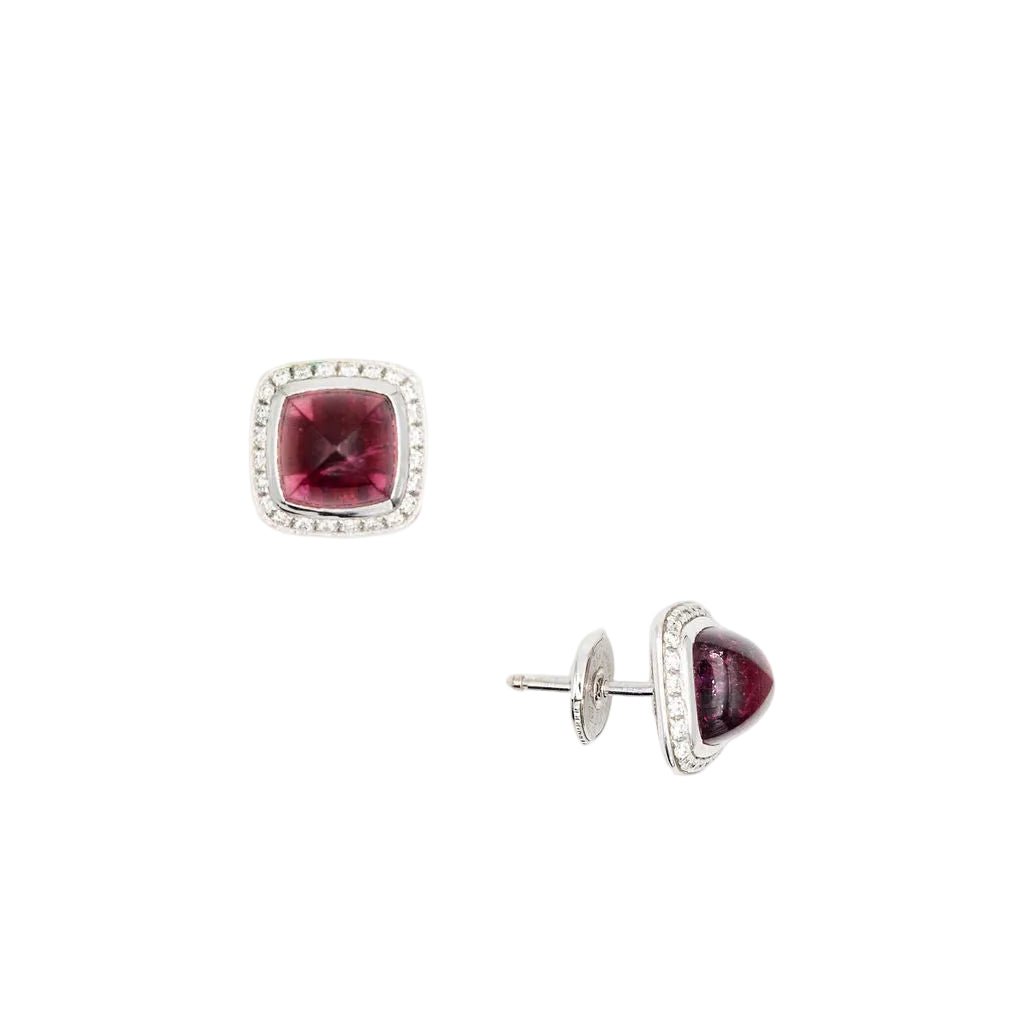 Boucles d'oreilles Puces FRED "Pain de sucre" en or blanc, tourmaline rose et diamants - Castafiore
