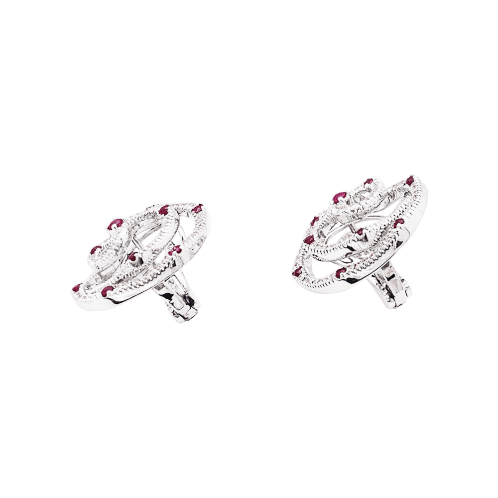 Boucles d'oreilles Puces GIOVANNI FERRARIS en or blanc, rubis et diamants - Castafiore