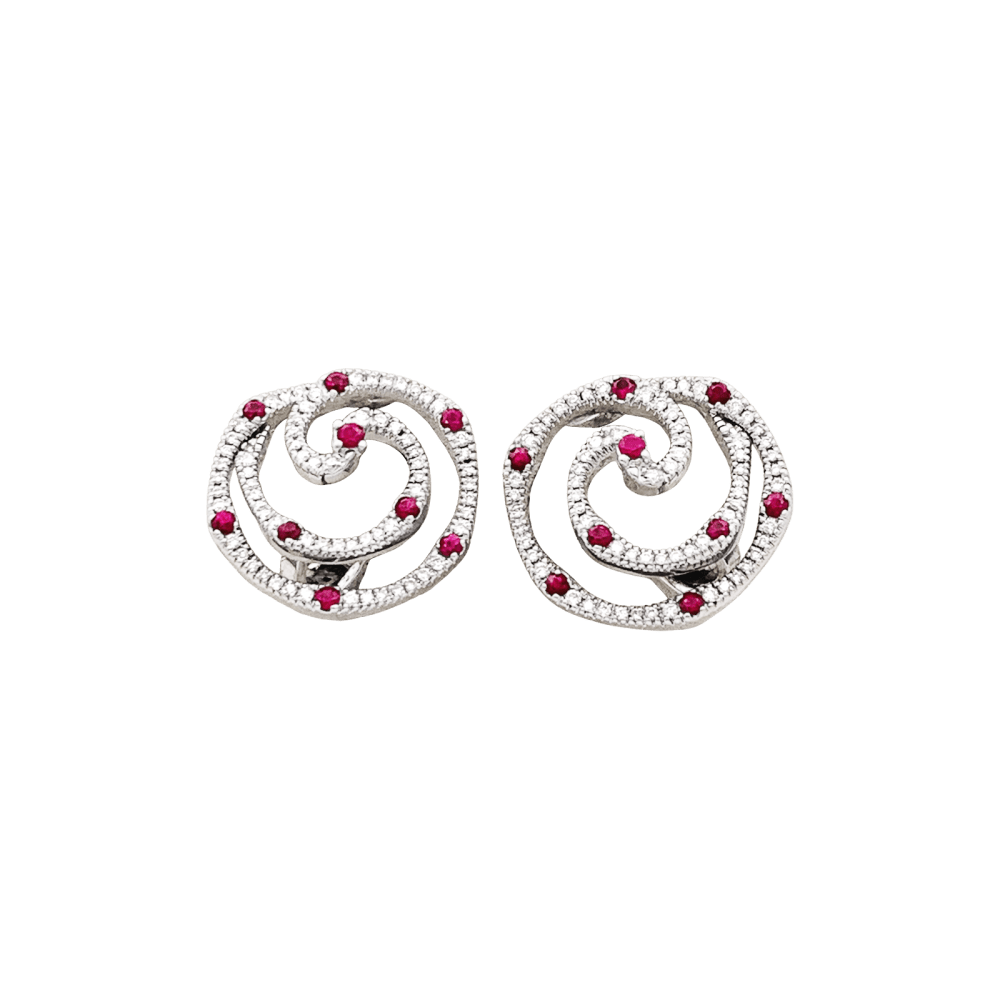 Boucles d'oreilles Puces GIOVANNI FERRARIS en or blanc, rubis et diamants - Castafiore