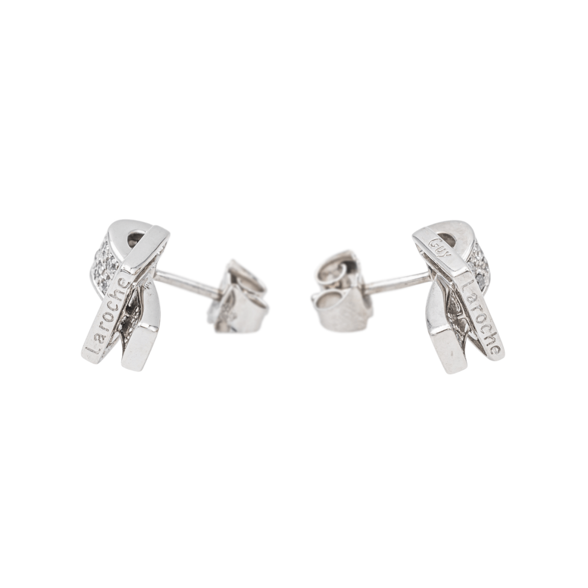 Boucles d'Oreilles Puces Guy Laroche en Or Blanc avec Diamants - Castafiore